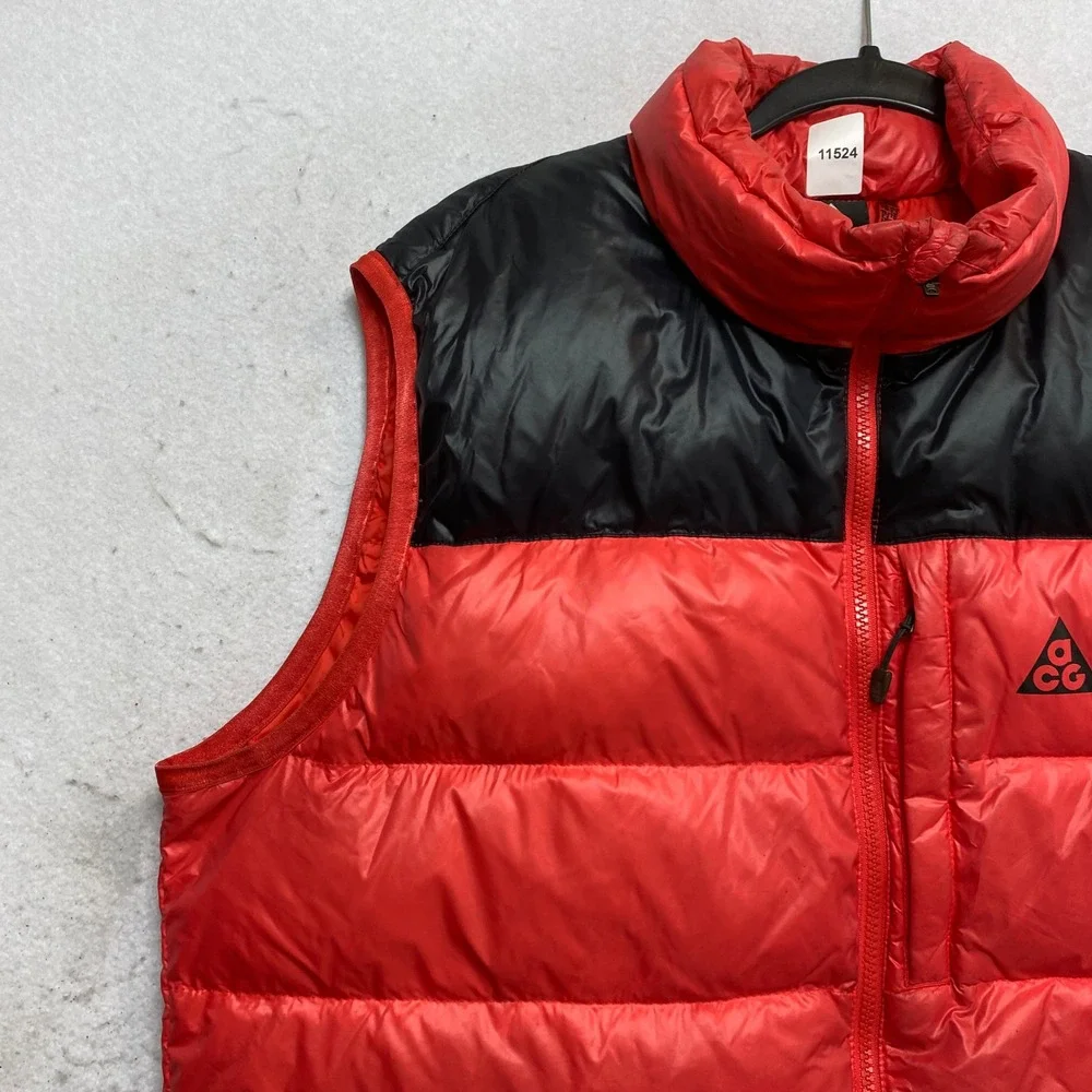 Nike ACG Puffer Vest Mens Large Red Black Goose Down Insulated 800 Fill Zip Up